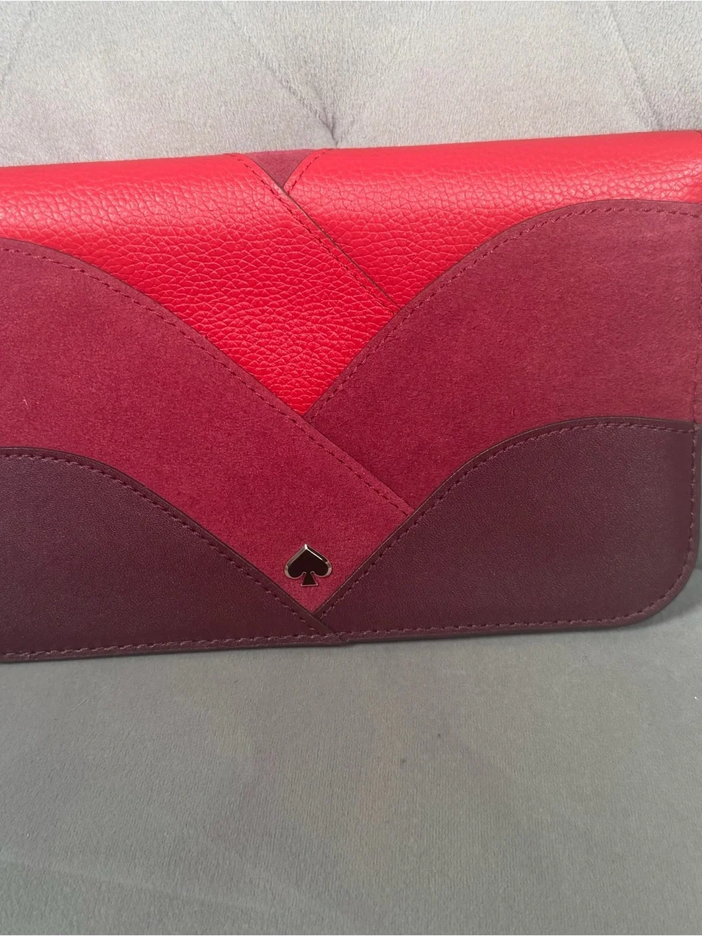 Kate Spade Nadine Patchwork Red Leather Suede Clutch Wallet